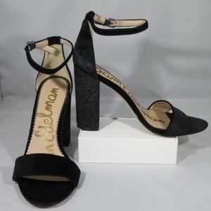 🆕👠Sam Edelman Blk Velvet Ankle Strap Block Heel